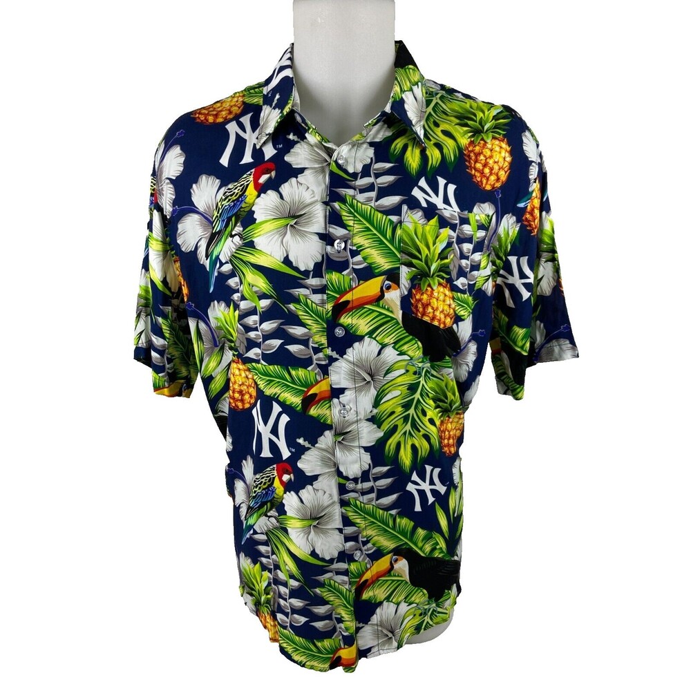 New York Yankees Men Large Tropical Shirt Toucan Parrot MLB Logo